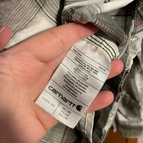 Carhartt Plaid Button Down Shirt - White and Brown - Picture 4 of 7